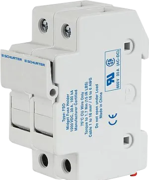 0091.0002, FSO DIN Rail Mount Fuse Holder 2 Pole for 10.3 x 38mm, 1000VDC Solar PV Fuse (ASO Series)