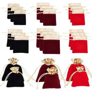 1 Set Velvet Gift Bags 24pcs Drawstring Bag Jewelry Pouches Wedding Favors Bag Advent Calendar Bags for Jewelry Candy Wedding Party Shower Birthday Christmas 2.7x3.9/3.9x4.7 Inch 6 Style