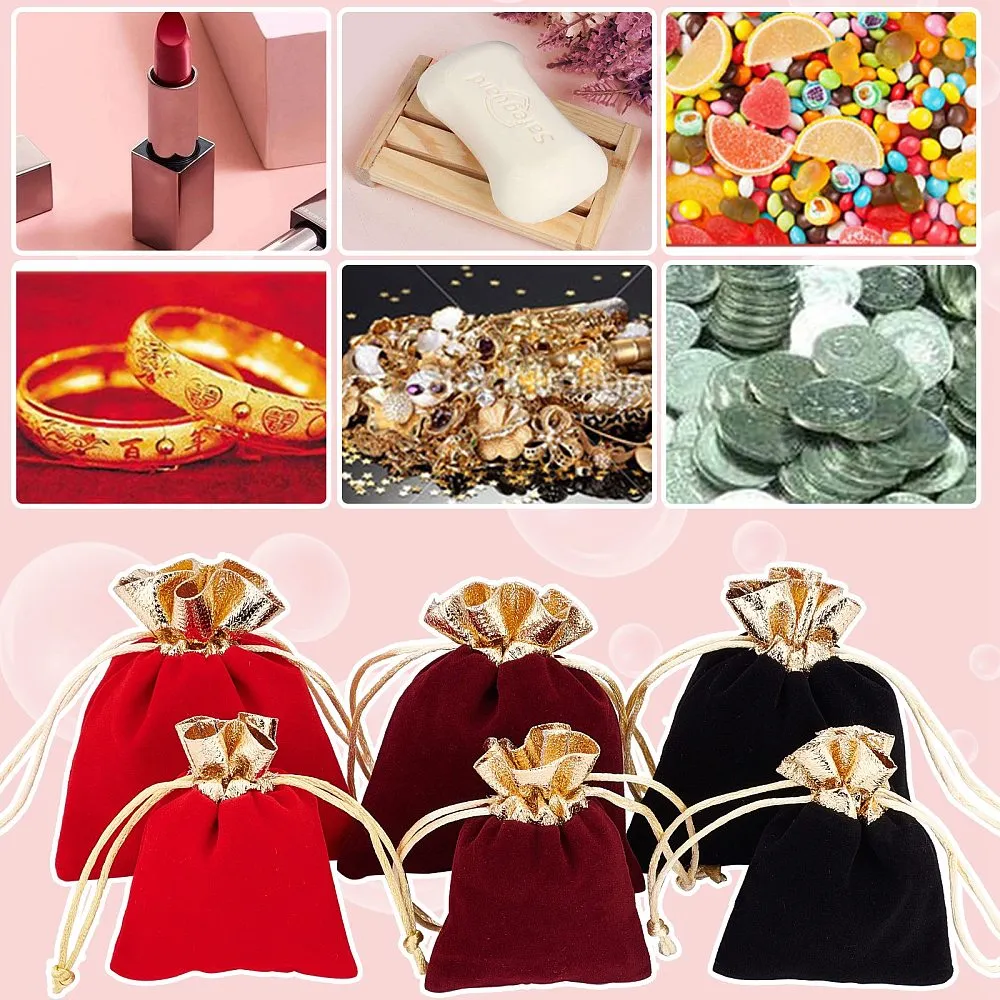1 Set Velvet Gift Bags 24pcs Drawstring Bag Jewelry Pouches Wedding Favors Bag Advent Calendar Bags for Jewelry Candy Wedding Party Shower Birthday Christmas 2.7x3.9/3.9x4.7 Inch 6 Style