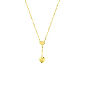 14K Yellow Gold High Polished & Radiant Cut Heart Drop Baby Necklace