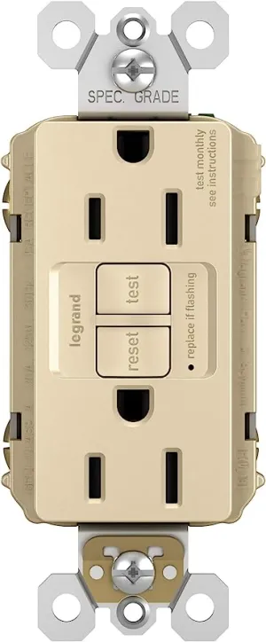 15A Spec Grade Tamper Resistant Self Test GFCI Receptacle, Ivory