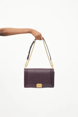 2017 Dark Purple Quilted Leather Medium Boy Bag