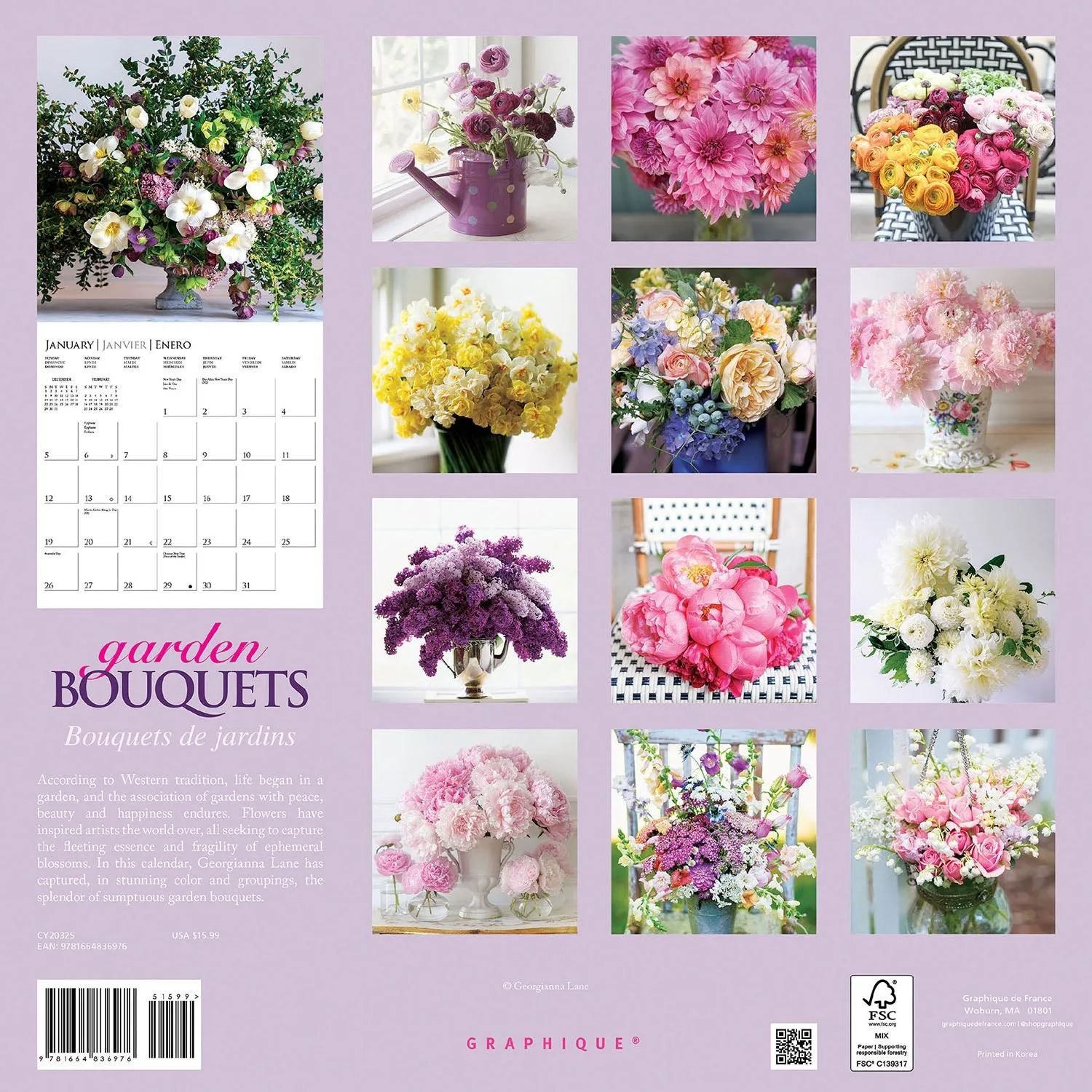 2025 Garden Bouquets Wall Calendar