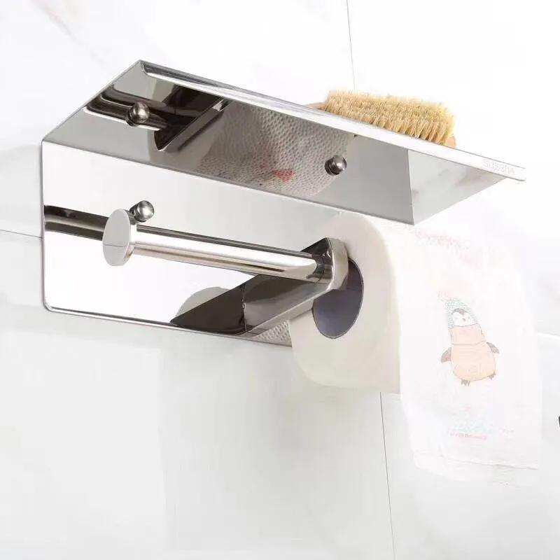 304 Stainless Steel  Phone Holder Toilet Tissue Box Bathroom Engineering Roll Holder