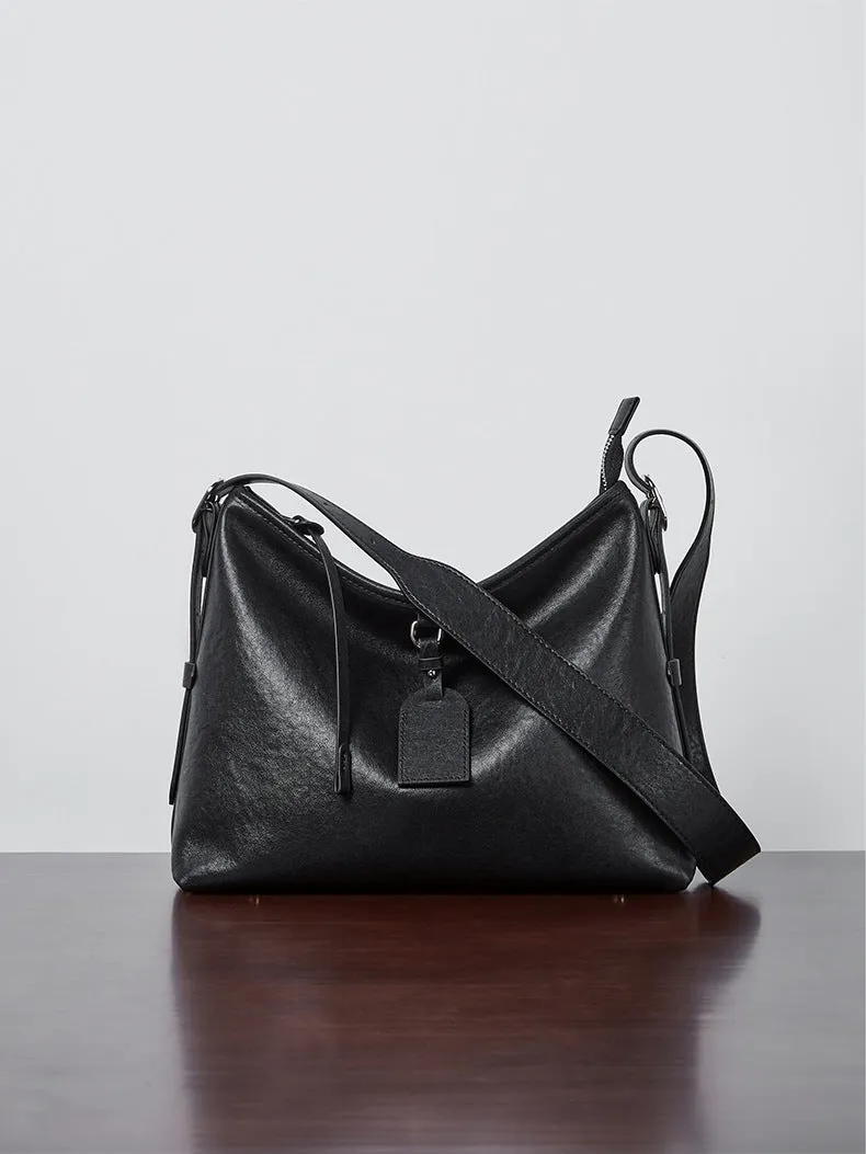 31CM Leather women's  cowhide large capacity shoulder bag 2869 black