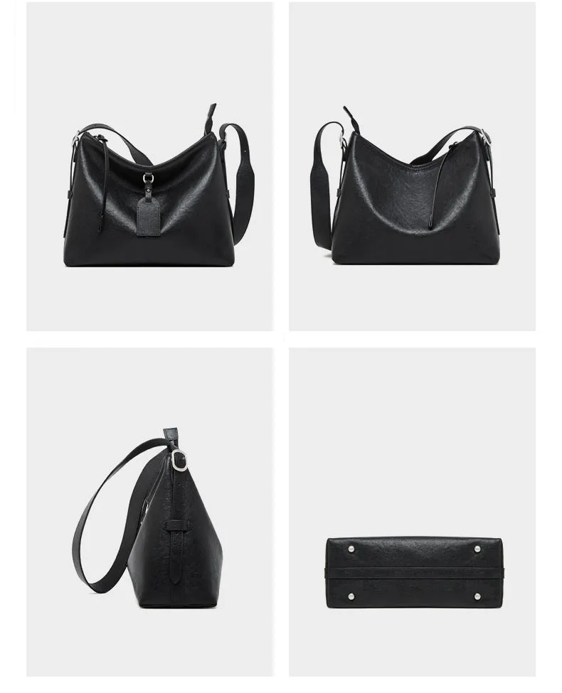 31CM Leather women's  cowhide large capacity shoulder bag 2869 black