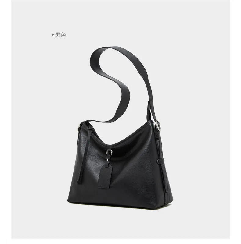 31CM Leather women's  cowhide large capacity shoulder bag 2869 black