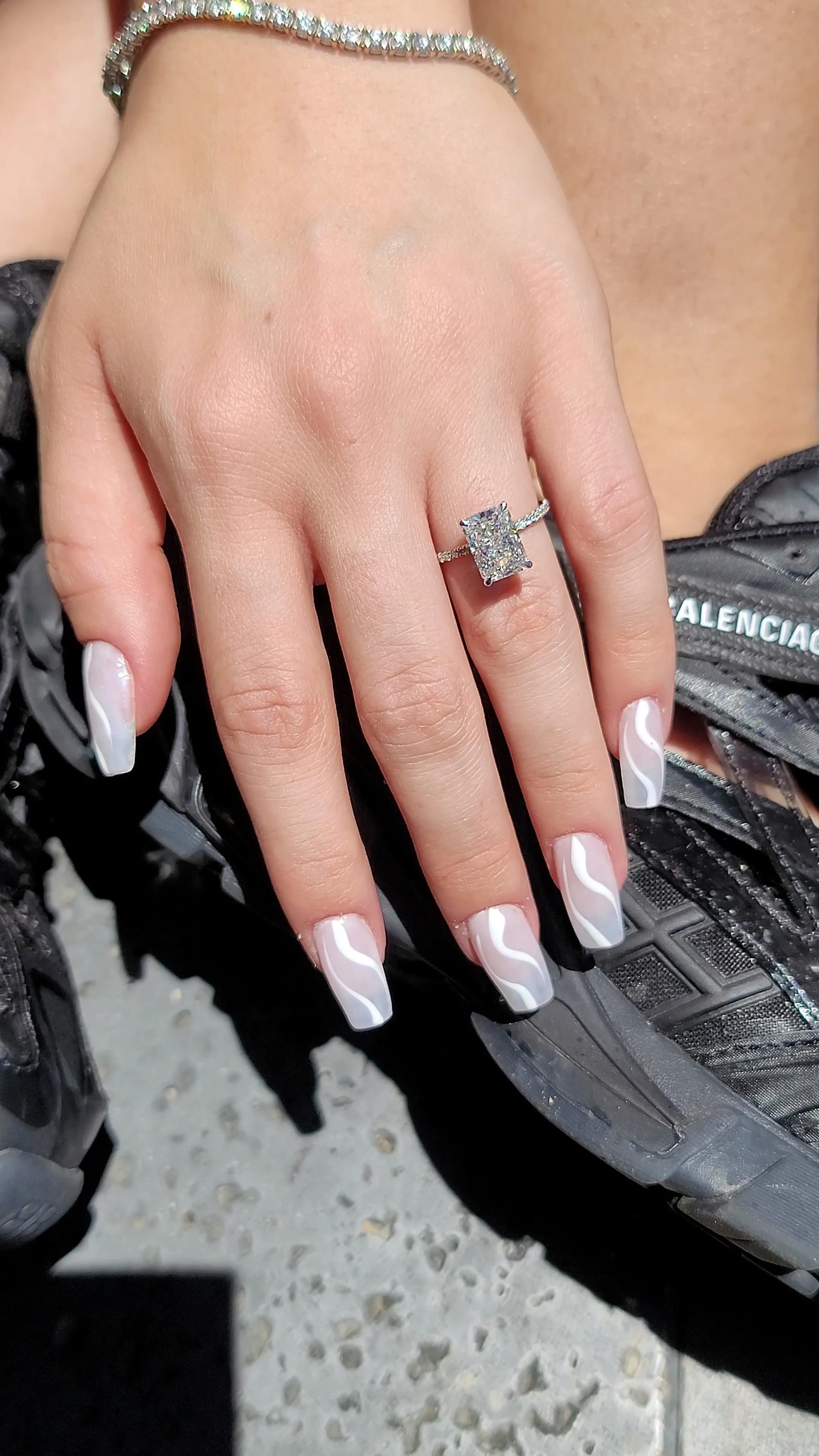 3.54 Carats Lab Grown Radiant Cut Micropaved Side Stones Hidden Halo Diamond Engagement Ring