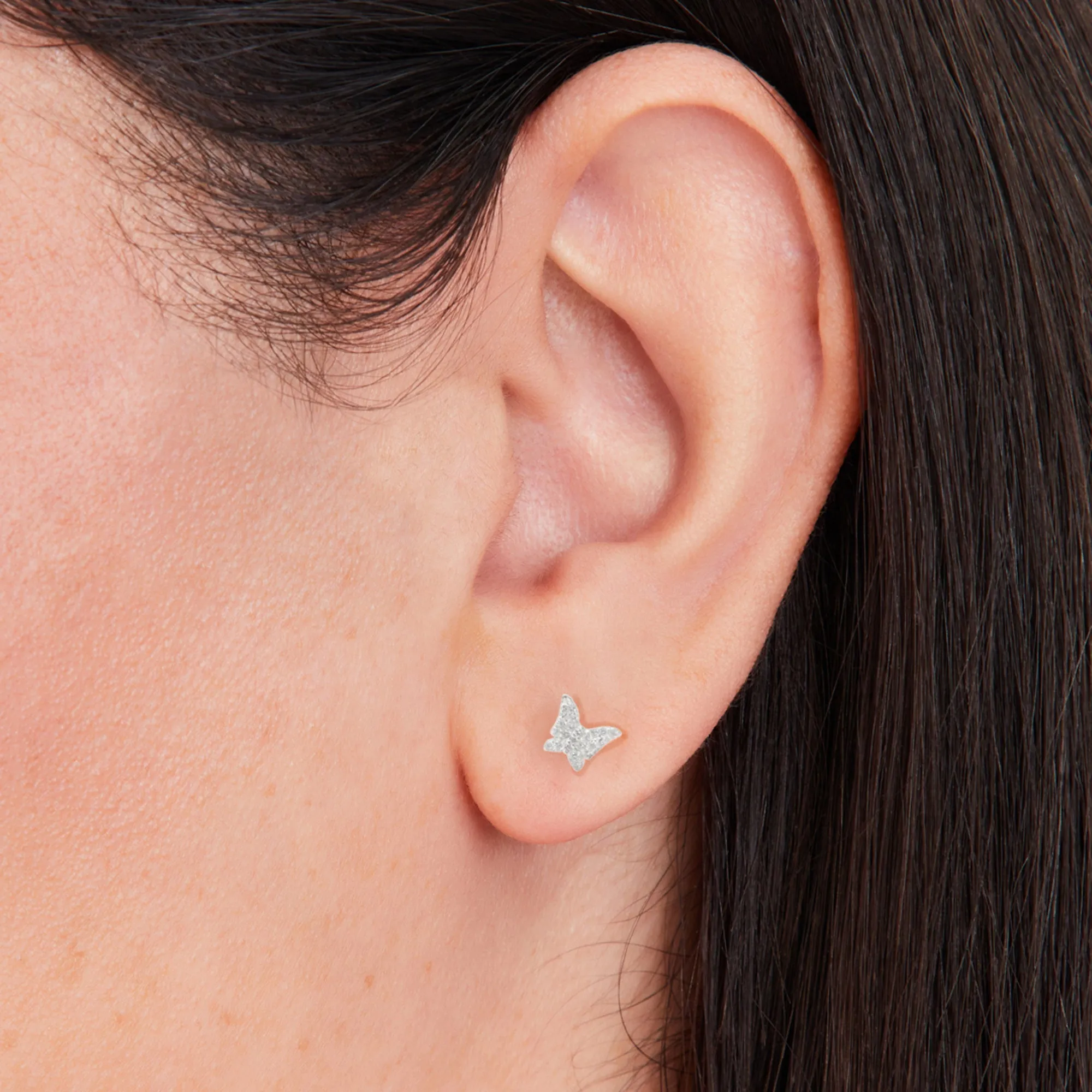 925 Sterling Silver Hallmark Cubic Zirconia Butterfly Stud Earrings