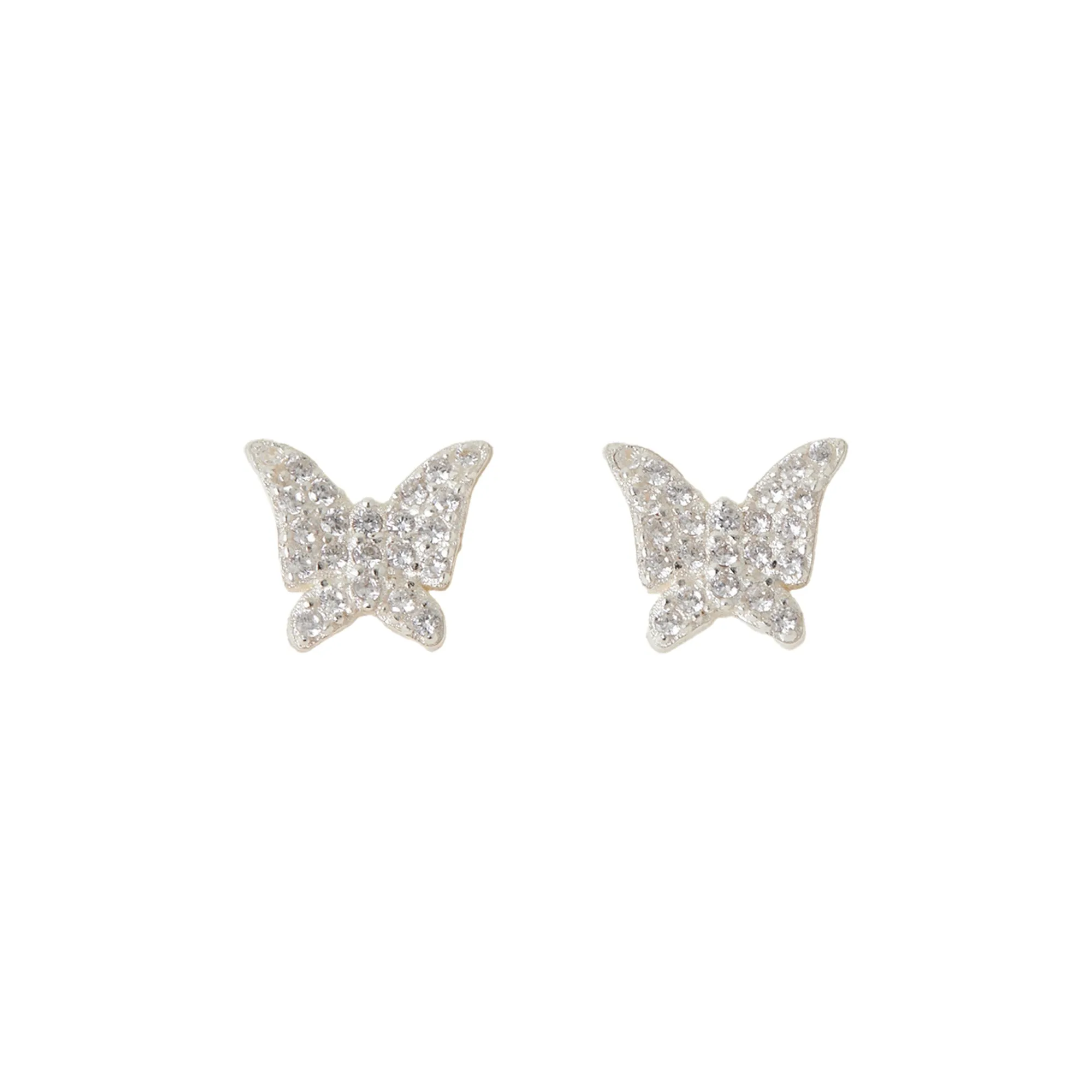 925 Sterling Silver Hallmark Cubic Zirconia Butterfly Stud Earrings