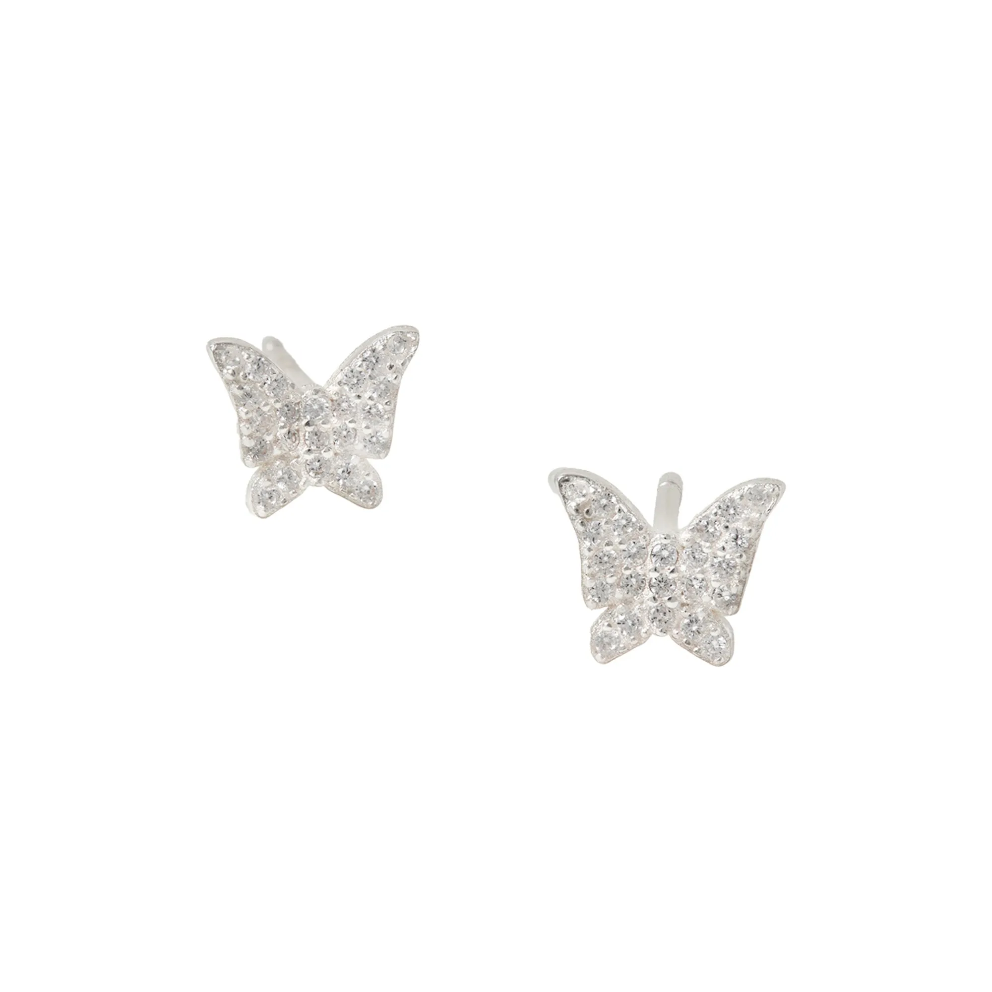 925 Sterling Silver Hallmark Cubic Zirconia Butterfly Stud Earrings