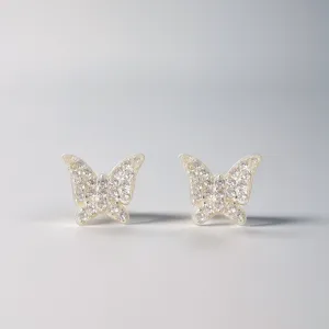925 Sterling Silver Hallmark Cubic Zirconia Butterfly Stud Earrings
