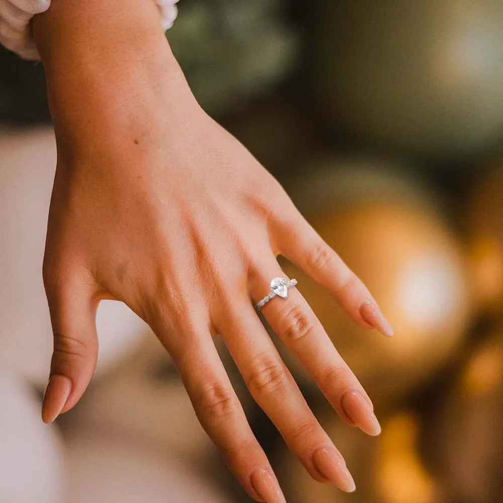 925 Sterling Silver Teardrop Engagement Ring