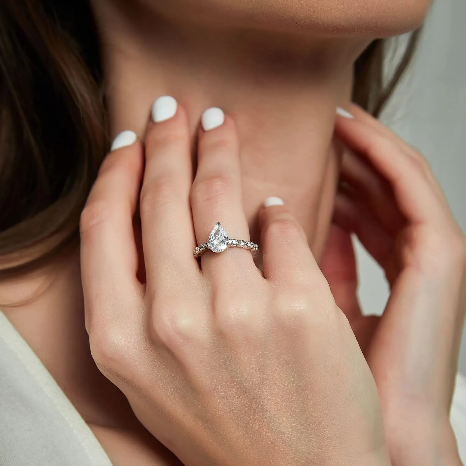 925 Sterling Silver Teardrop Engagement Ring