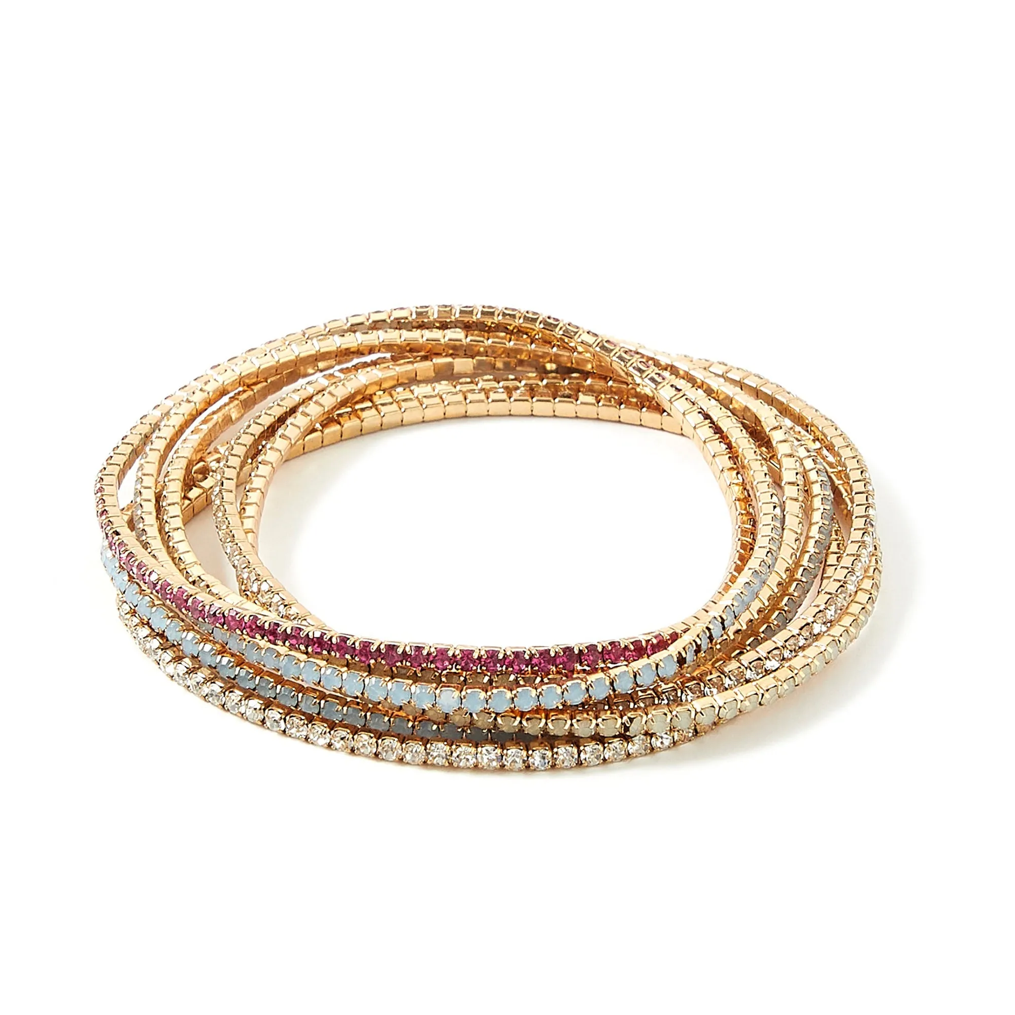Accessorize London Women's Romantic Ramble Pink set of 7 Tiny Cupchain Stretch Bracelet