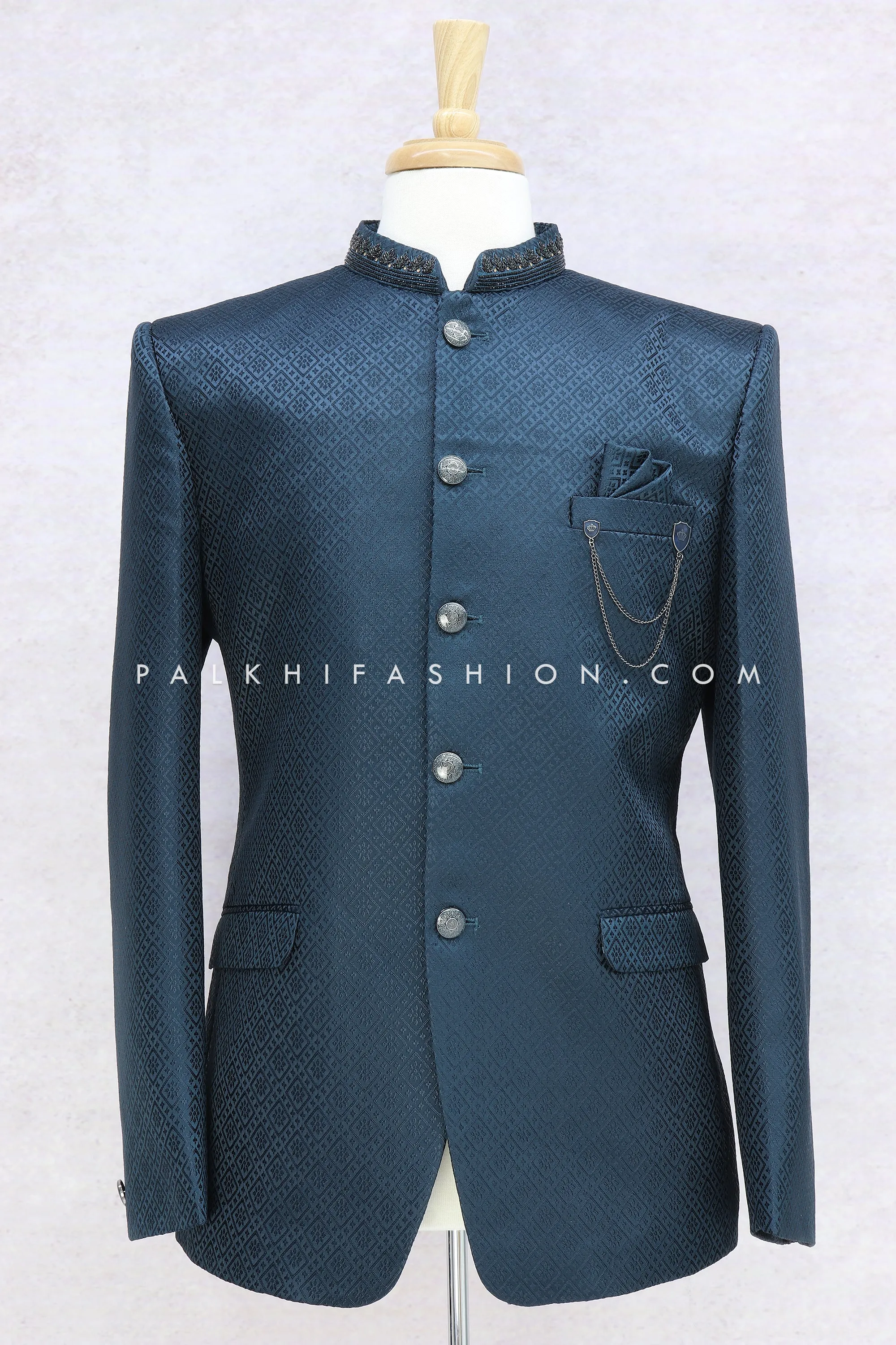 Alluring Petrol Blue Jodhpuri Suit With Handwork