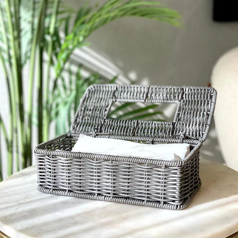 Anura Rattan Tissue Box - Grey