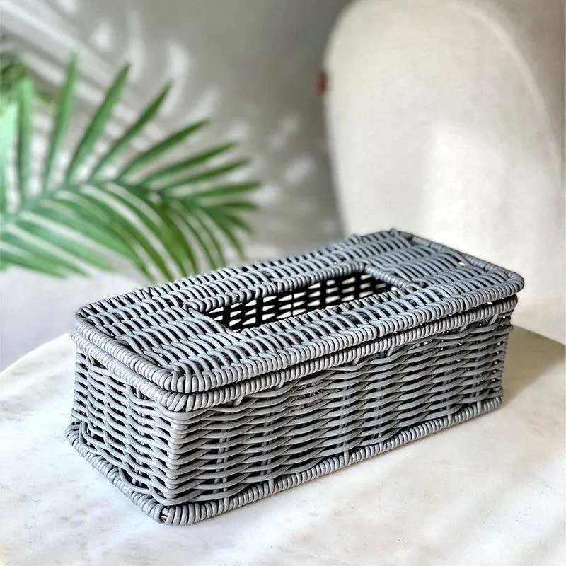 Anura Rattan Tissue Box - Grey
