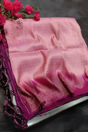 Attractive Pink Kanjivaram Silk Saree With Sumptuous Blouse Piece