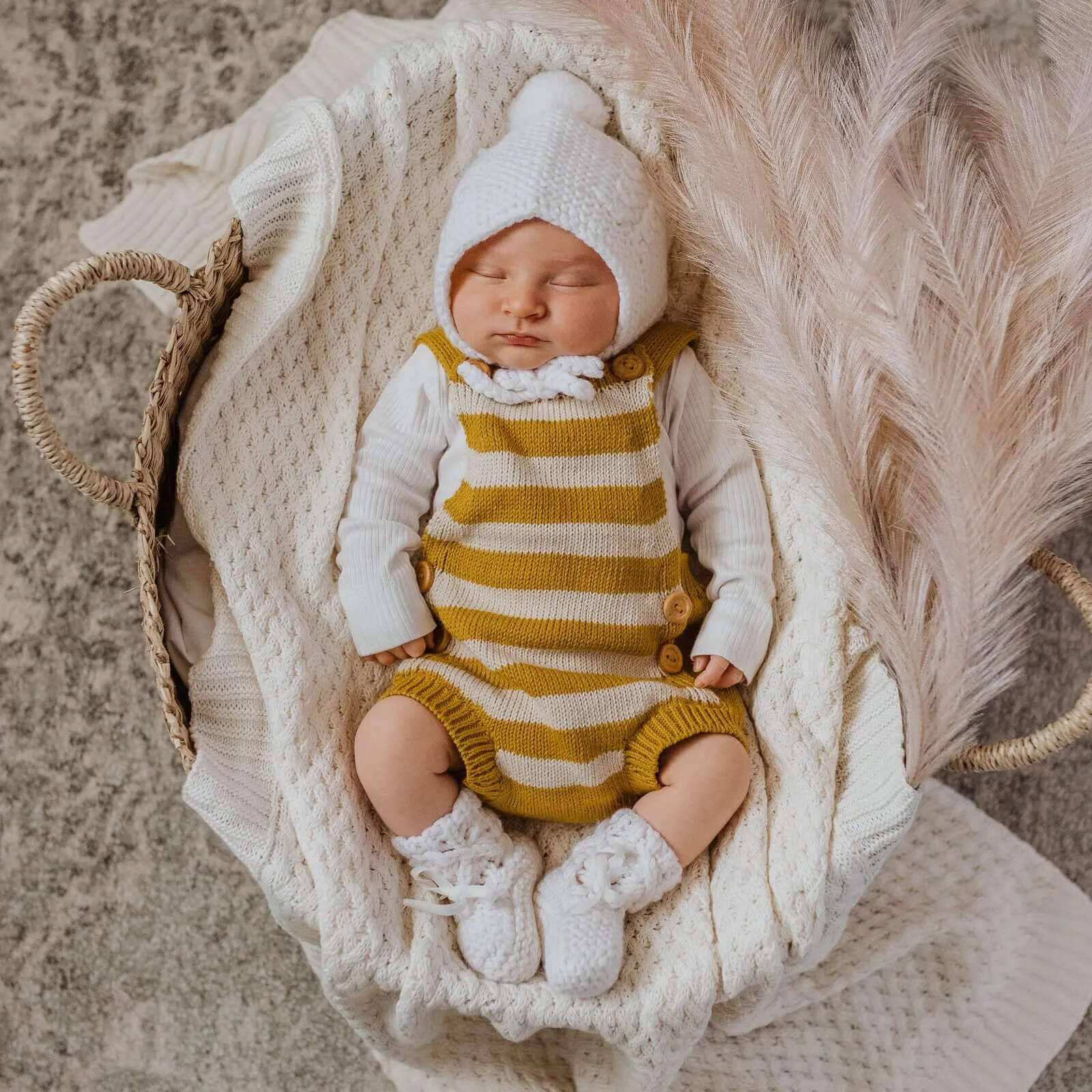 Baby Bonnet   Booties Set - Ivory Merino Wool