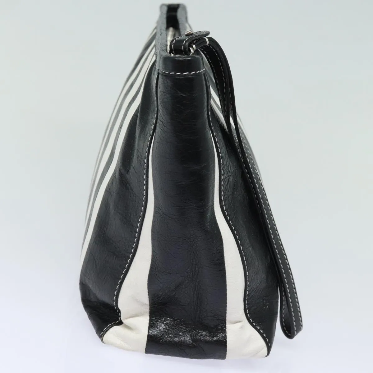 BALENCIAGA Clutch Bag Leather Black White Auth bs15028