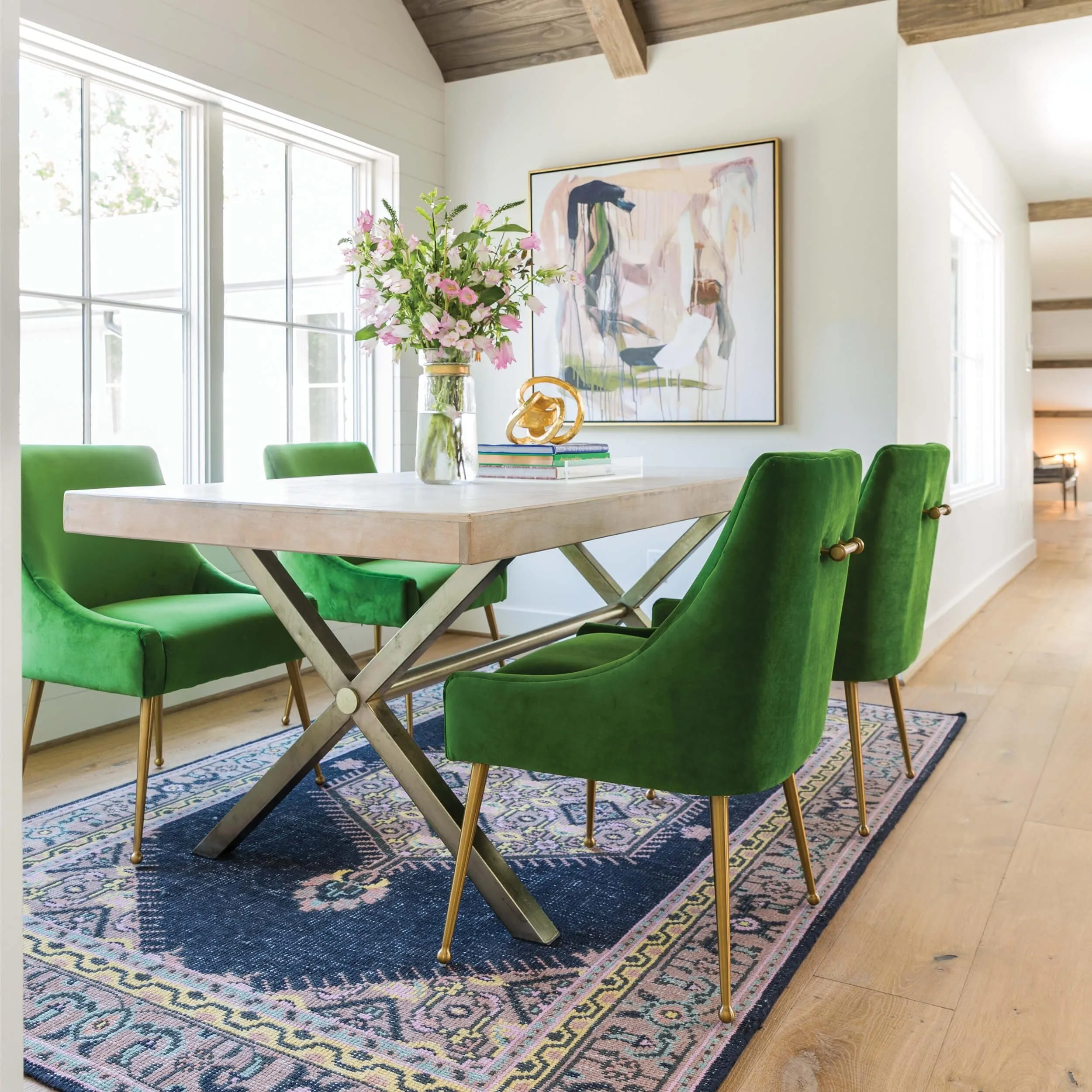 Beatrix Side Chair, Green/Brushed Gold Base