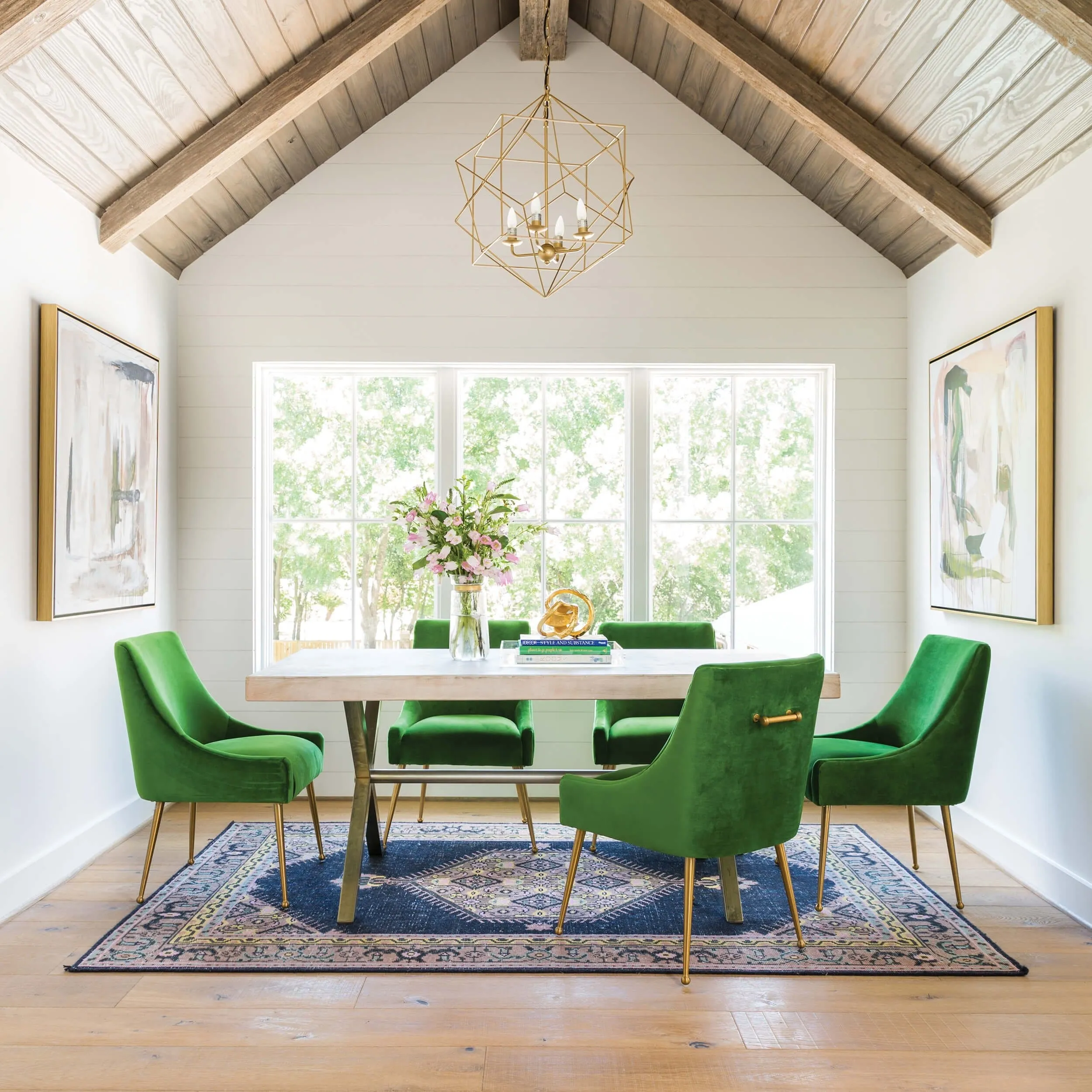 Beatrix Side Chair, Green/Brushed Gold Base