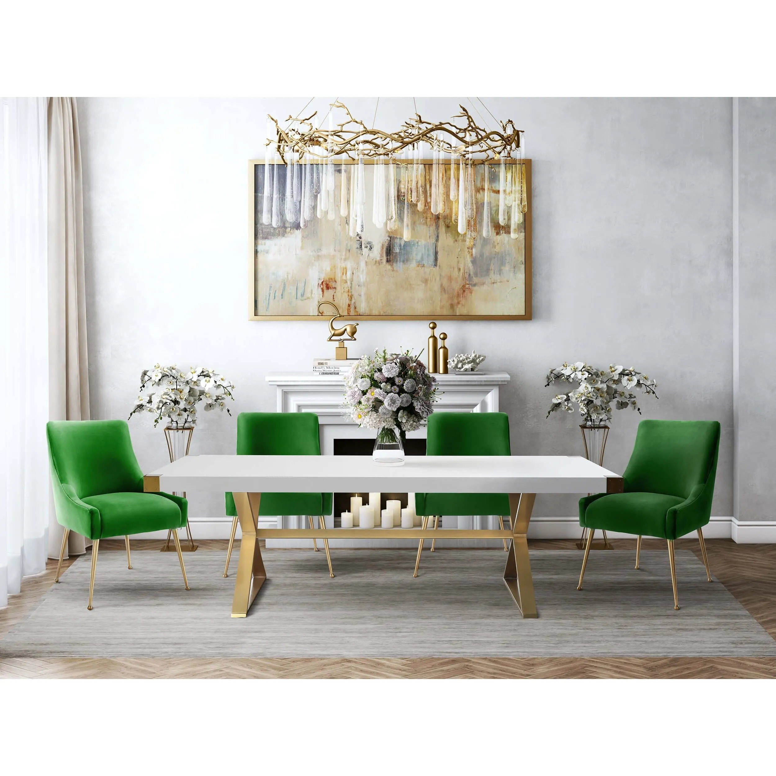 Beatrix Side Chair, Green/Brushed Gold Base
