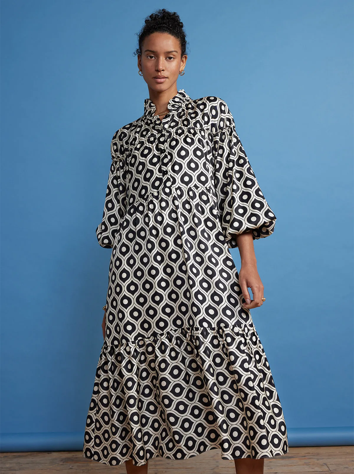 Betty Black Wallpaper Print Smock Dress