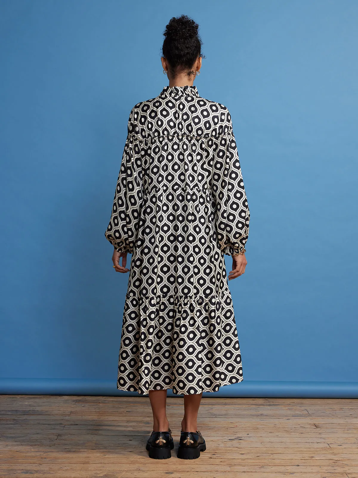 Betty Black Wallpaper Print Smock Dress