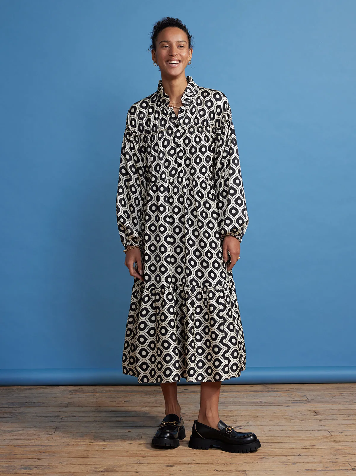Betty Black Wallpaper Print Smock Dress