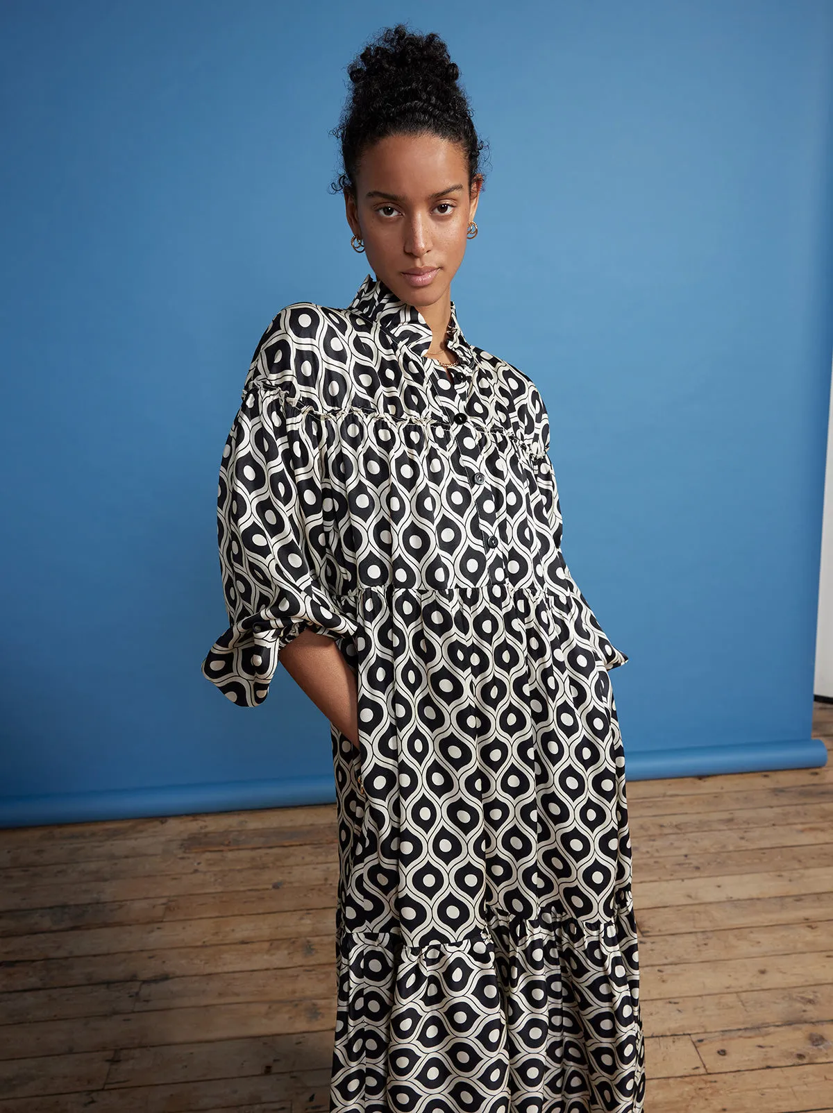 Betty Black Wallpaper Print Smock Dress