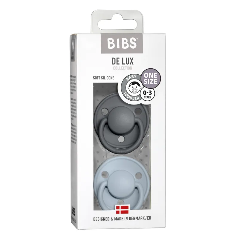 BIBS Pacifier Duo De Lux | Silicone | Cloud/Steel Blue