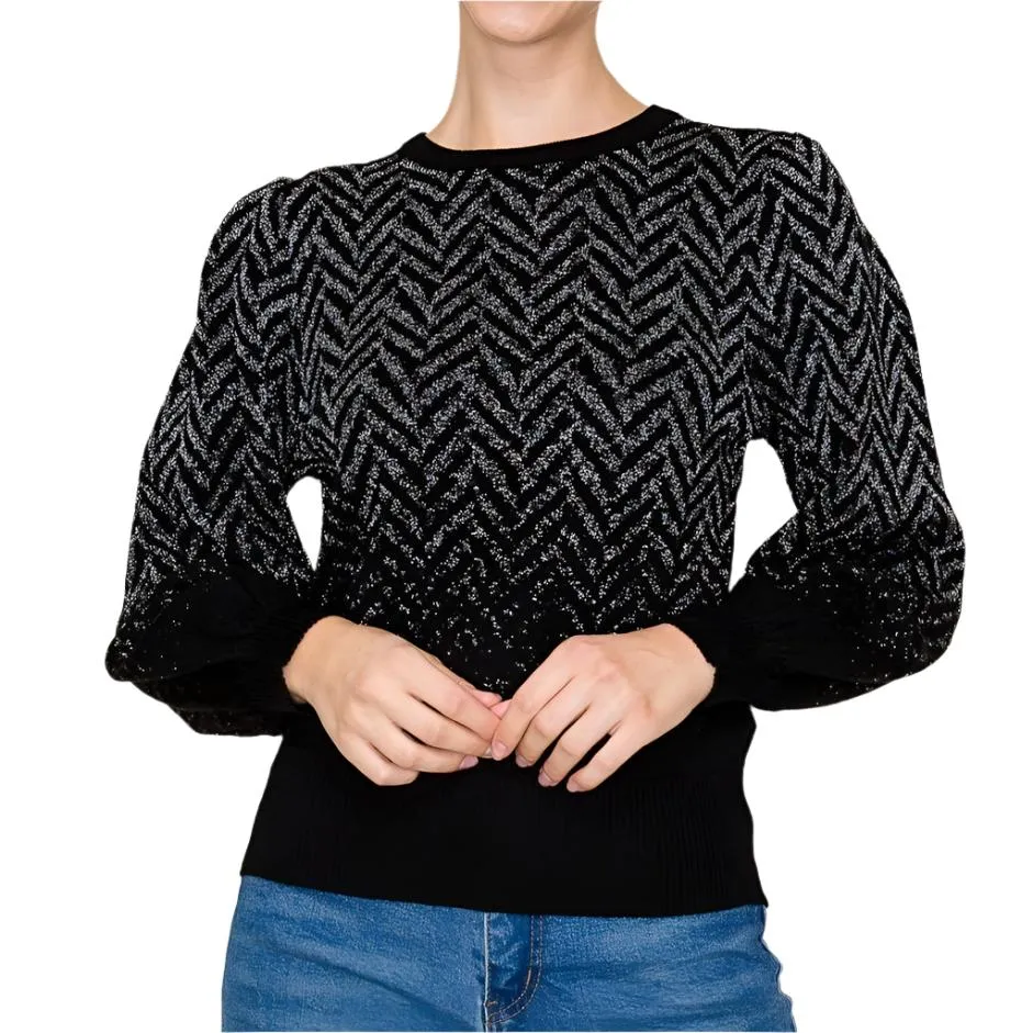 Black Chevron Pattern Lurex Sweater