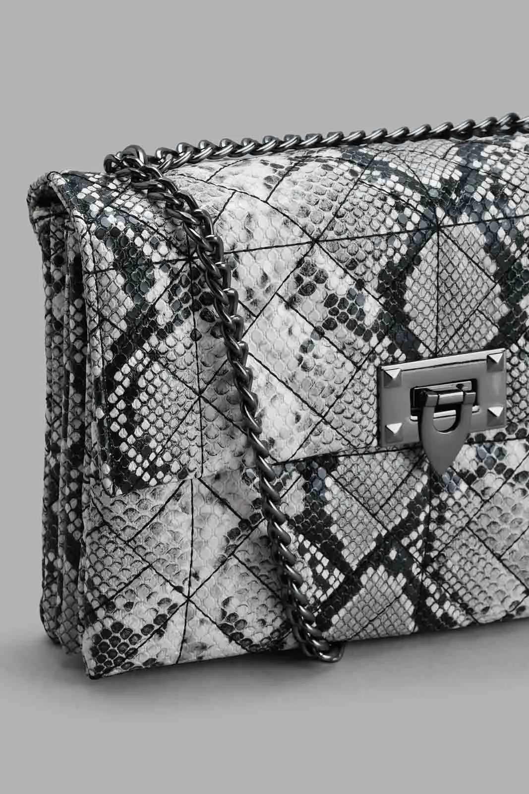 Black Snake Textured Crossbody Bag