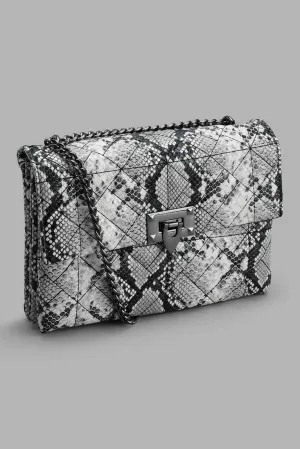 Black Snake Textured Crossbody Bag