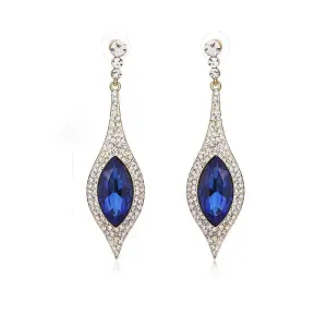 Blue Waterdrop Dazzling Long Rhinestone Bridal Cocktail Party Earring