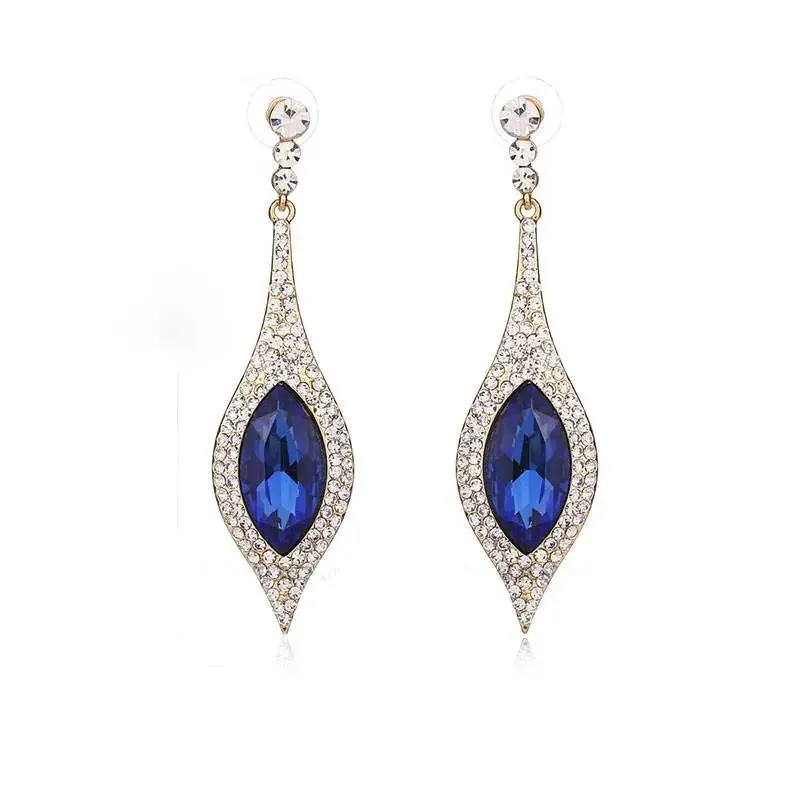 Blue Waterdrop Dazzling Long Rhinestone Bridal Cocktail Party Earring