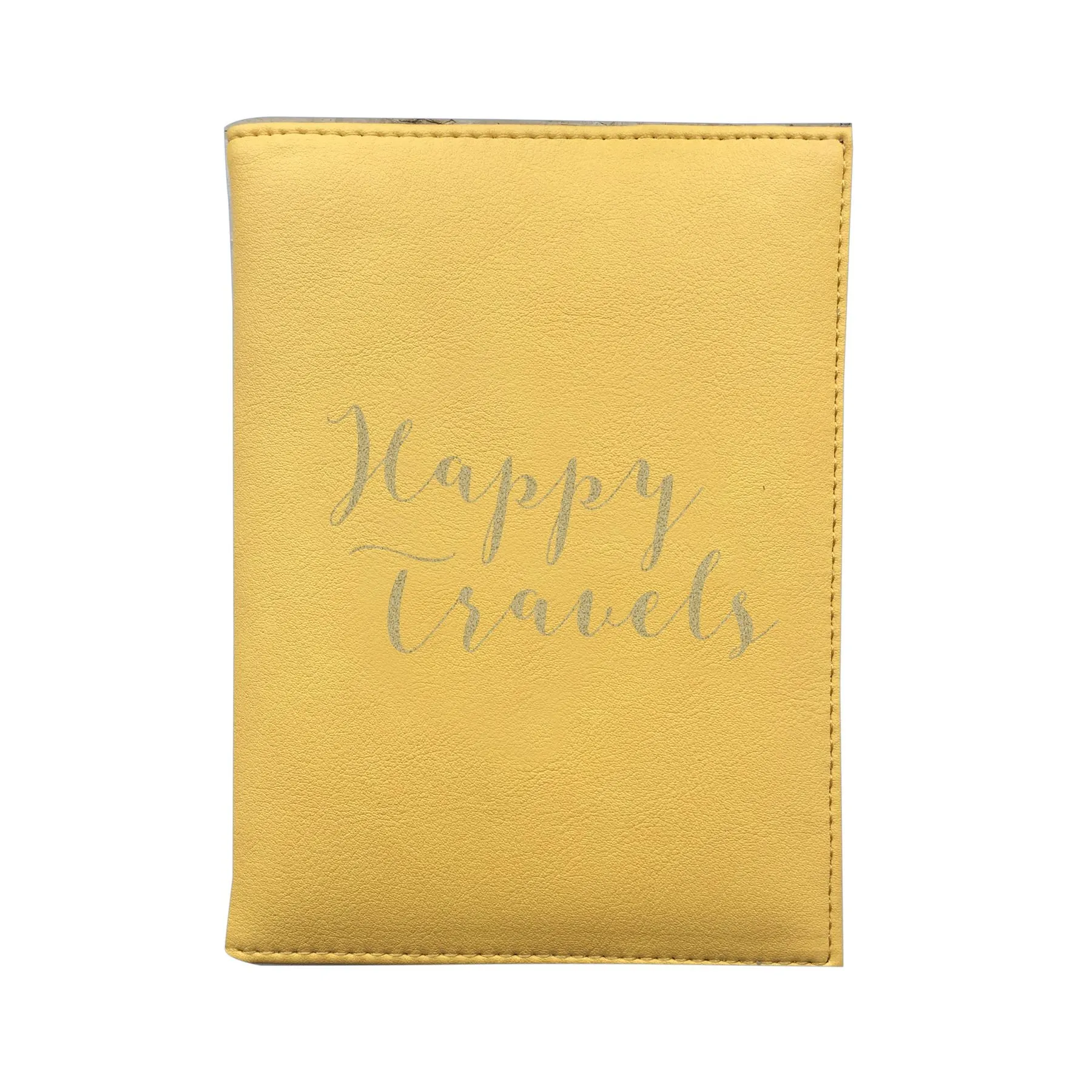 Bombay Duck - Happy Travels - Sunshine Yellow/Gold Passport Holder/Cover- Printed Faux Leather