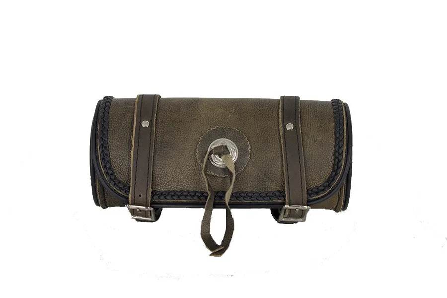 Brown Leather Motorcycle Tool Bag with Concho
