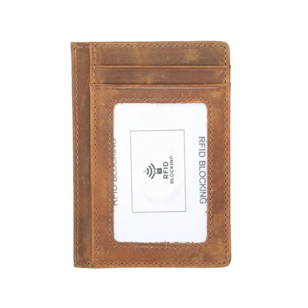 Brown Slim RFID Blocking Card Holder Minimalist Leather Front Pocket Wallet 棕色真牛皮RFID安全防盜信用卡套 CH19045