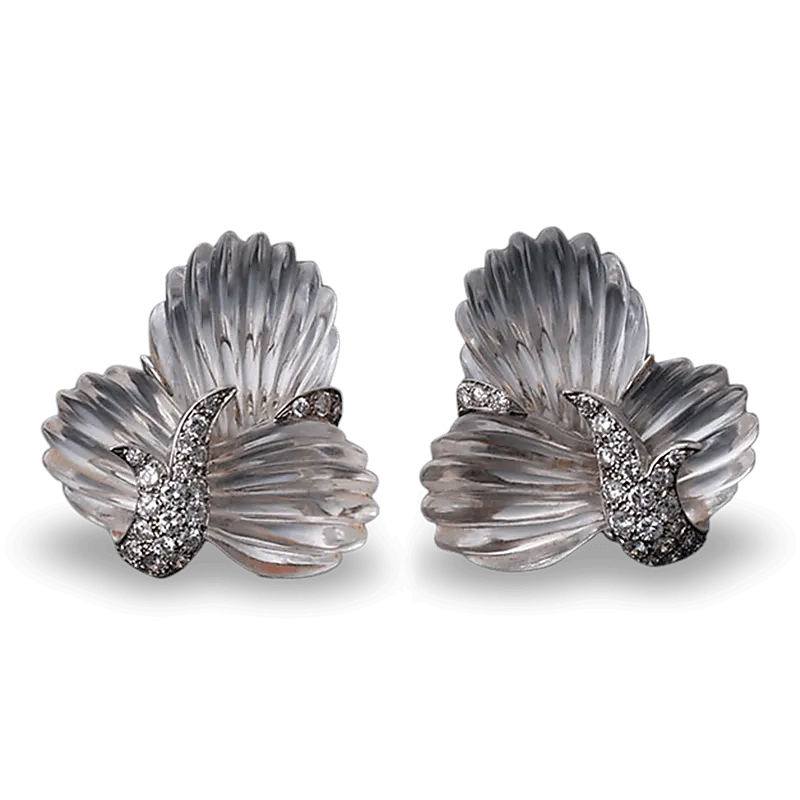 Carved Crystal and Diamond Earrings
