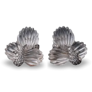 Carved Crystal and Diamond Earrings