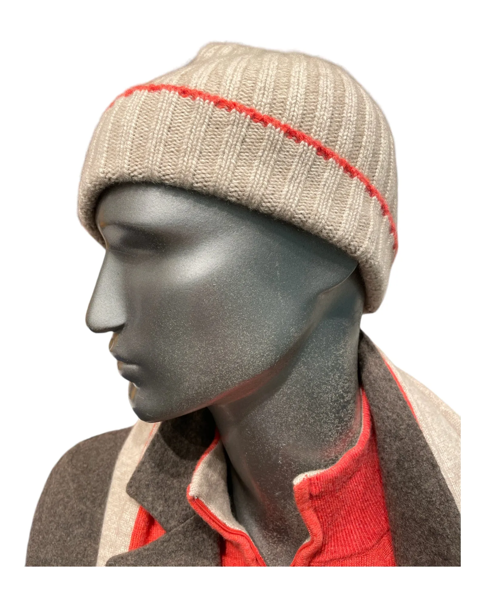 Cashmere Knit Beanie with Contrasting- trim detail