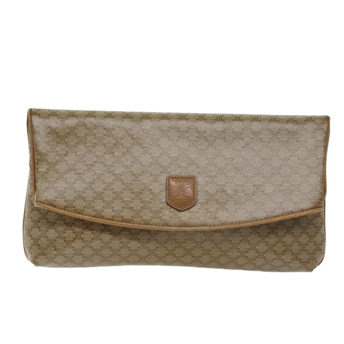 CELINE Macadam Canvas Clutch Bag Beige Auth 70798