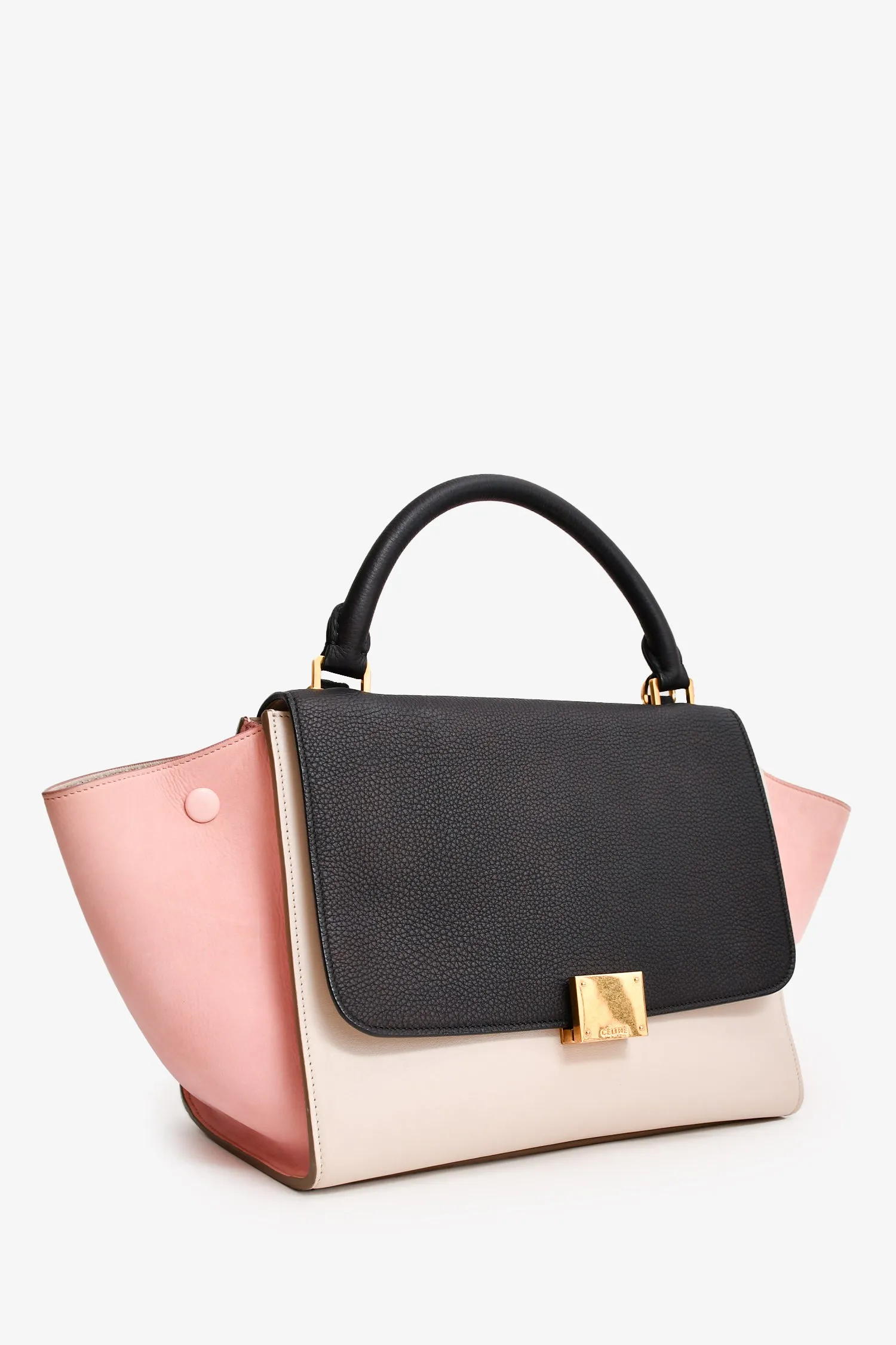 Celine Tricolor Leather Small Trapeze Bag with Strap