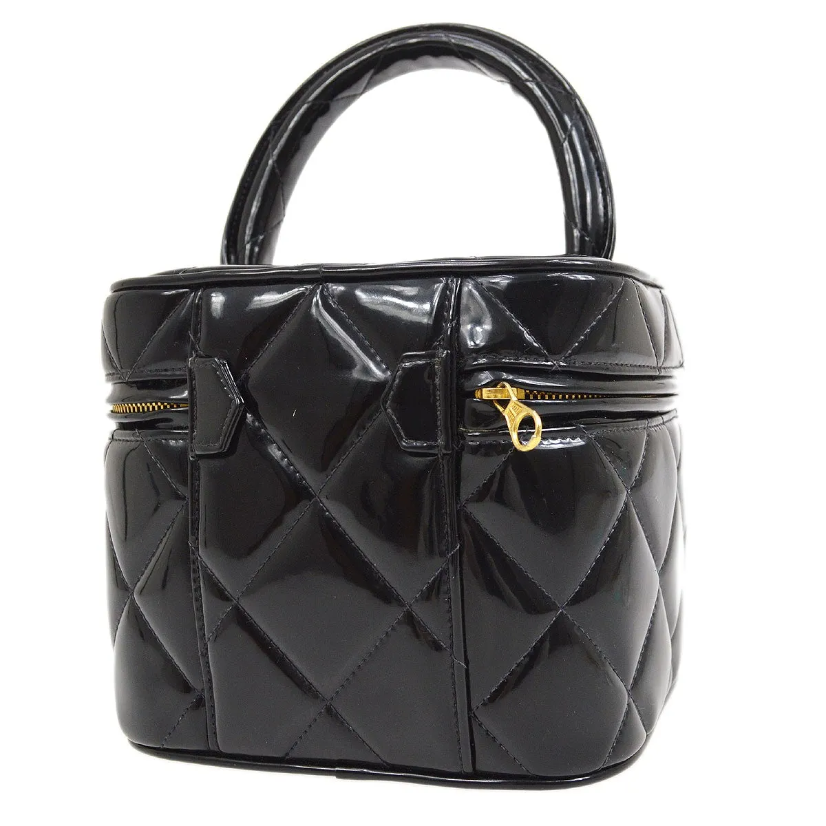 CHANEL 1995 Heart Mirror Vanity Handbag Black Patent Leather AK31767i