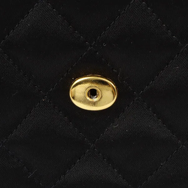 Chanel Around 1985~1990 Made Silk Satin Rhinestone Cc Mark Plate Chain Bag Black