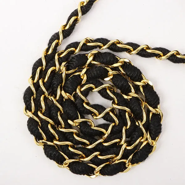 Chanel Around 1985~1990 Made Silk Satin Rhinestone Cc Mark Plate Chain Bag Black
