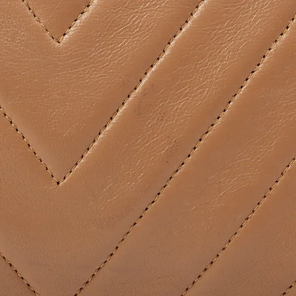 Chanel Around 1990 Made Chevron Cc Mark Plate Metal Clasp Chain Bag Pale Brown